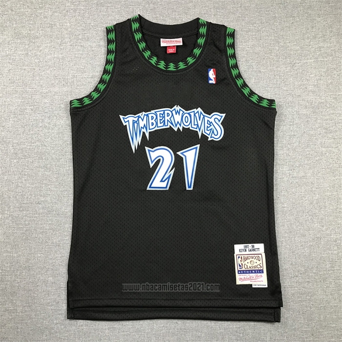 Camiseta Nino Minnesota Timberwolves Kevin Garnett #21 Hardwood Classics Throwback 1997-98 Negro